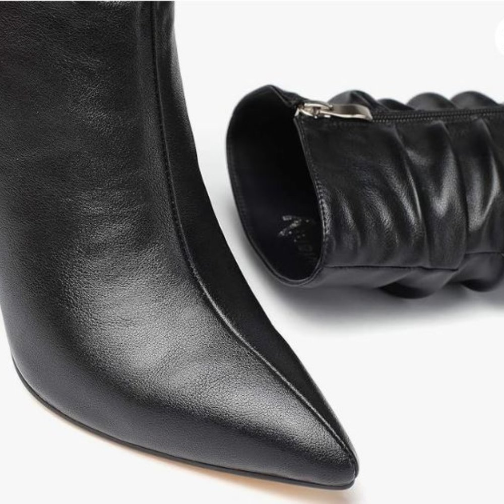 vivianly Womens Pointed Toe Heel Boots Stiletto Heels Mid-Calf Boots Zipper Boot - Picture 4 of 7